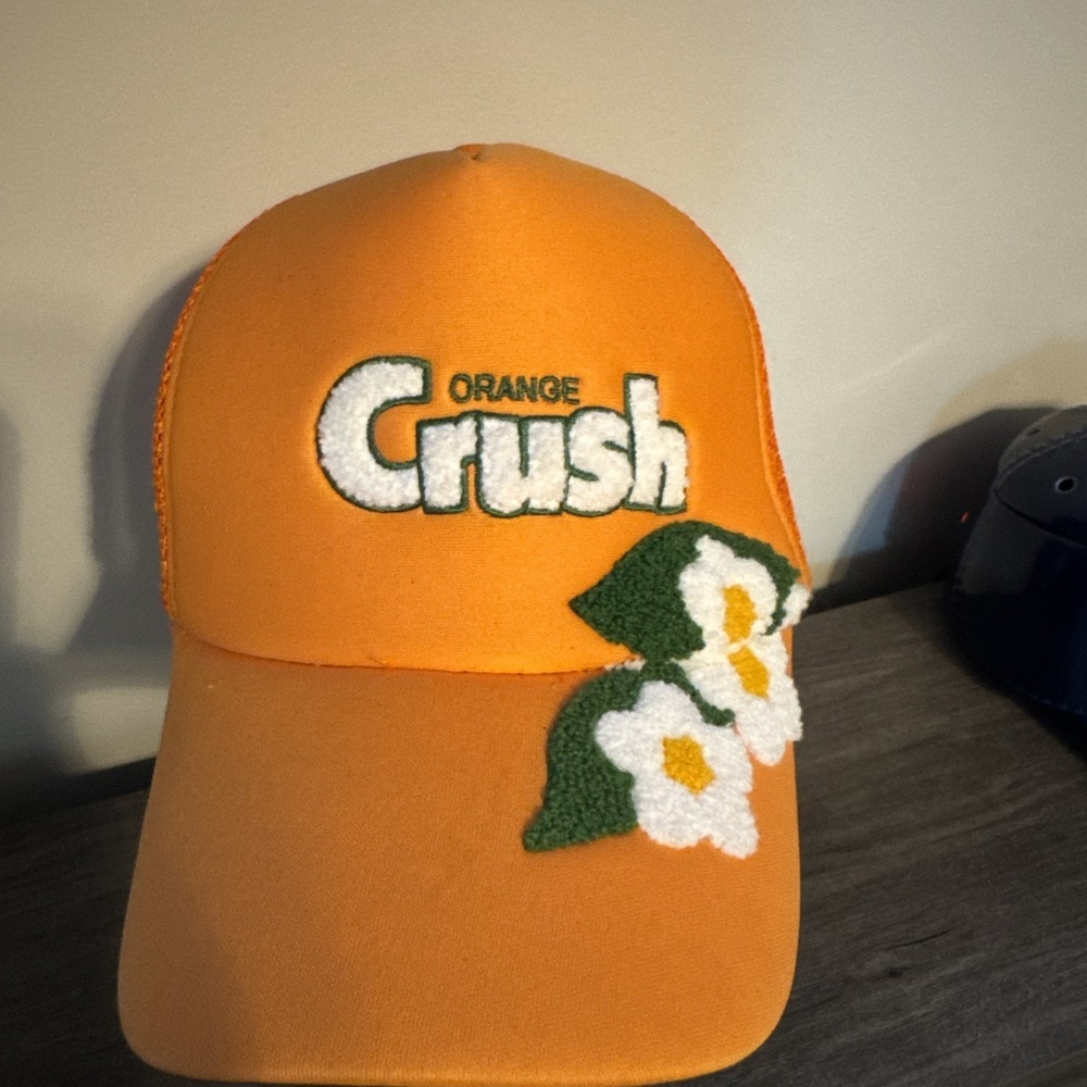 Orange Crush Trucker Hat Men's Adjustable Orange Floral Embroidery